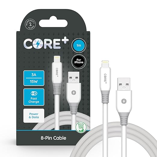 CORE+ | 1M 8-Pin to USB A iPhone Charger Cable 2.4A/12W