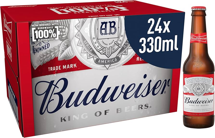 Budweiser Lager Beer Bottle, 24 x 330ml
