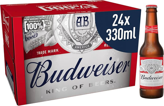 Budweiser Lager Beer Bottle, 24 x 330ml