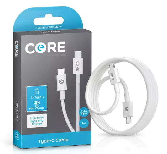 Core Essential USB C to USB C Charger Cable For USB C Devices - Fast charge