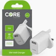 Core Essentials | USB A Wall Charger Plug | Fast Charging | Smartphone & Device Charging Plug | 1 Year Warranty (12W Fast Charge)